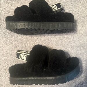 UGG Black Fluffy Slide Slippers